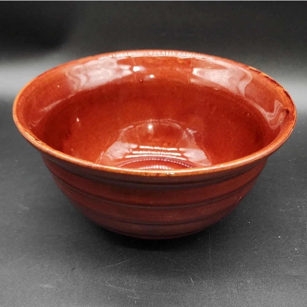 Mar-Crest Brown Stoneware Ribbed Bowl Vintage MCM Kitchen Farmhouse Rustic Decor